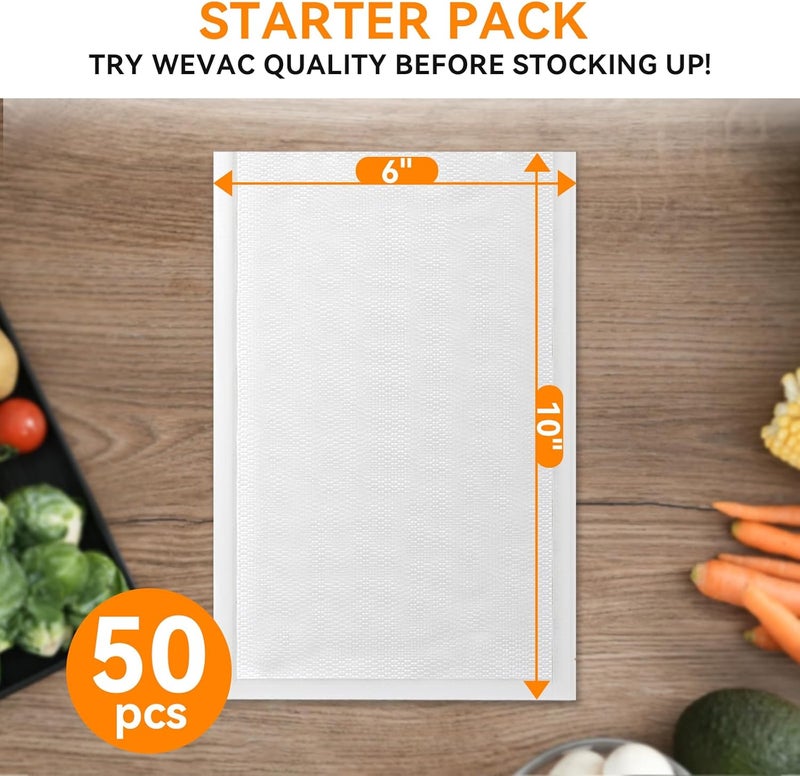 Wevac Vacuum Sealer Bags – 50 Count (6″×10″), Heavy-Duty BPA-Free Food Storage Bags, Puncture-Resistant, Freezer & Sous Vide Safe, Compatible with All Vacuum Sealers - Image 2